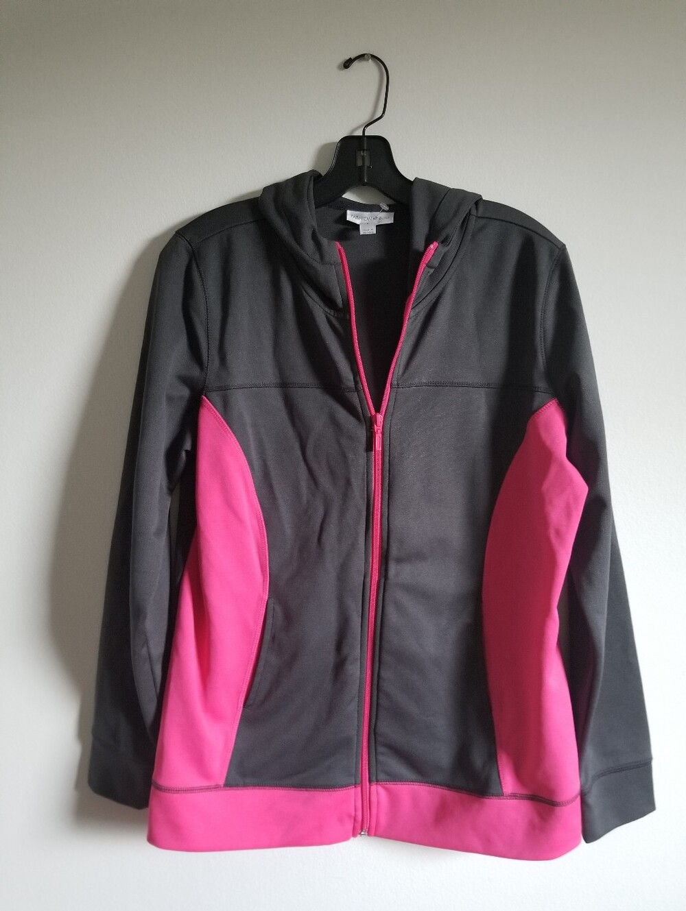 Fashion Bug Dark Gray Jacket with Pink Panels and Hood